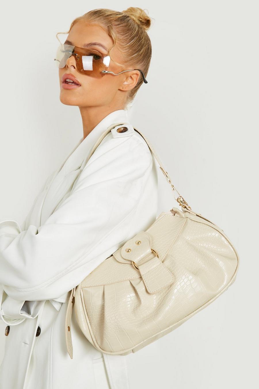 Cream white Multi Pouch Croc Shoulder Bag