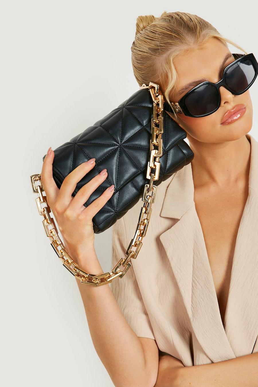 Black Quilted Chain Strap Cross Body Bag