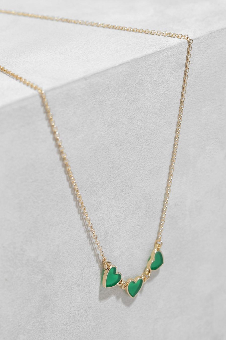 Green verde Gold Triple Heart Detail Necklace  image number 1