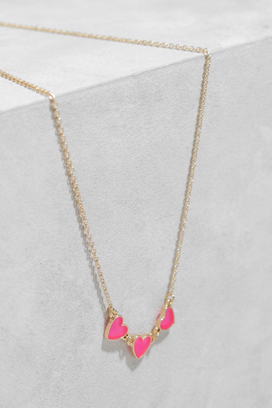 Fuchsia rosa Gold Triple Heart Detail Necklace  