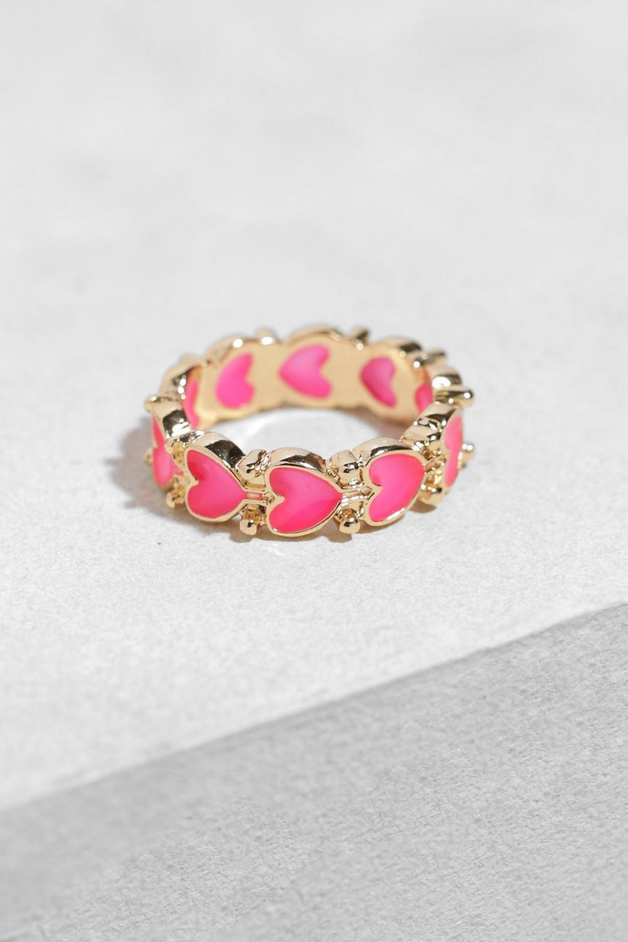 Fuchsia pink Gold Heart Detail Ring 