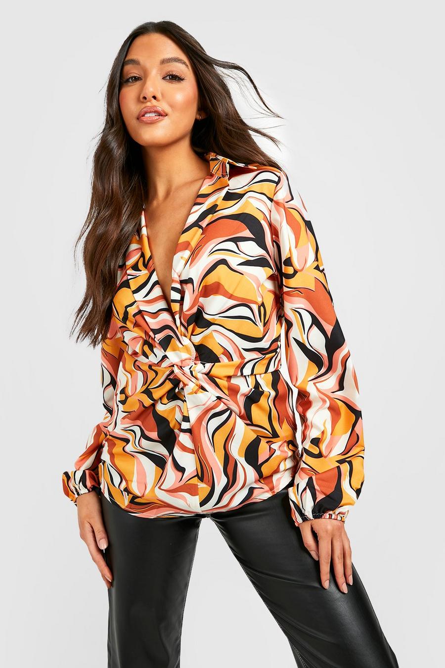 Abstract Twist Front Printed Shirt