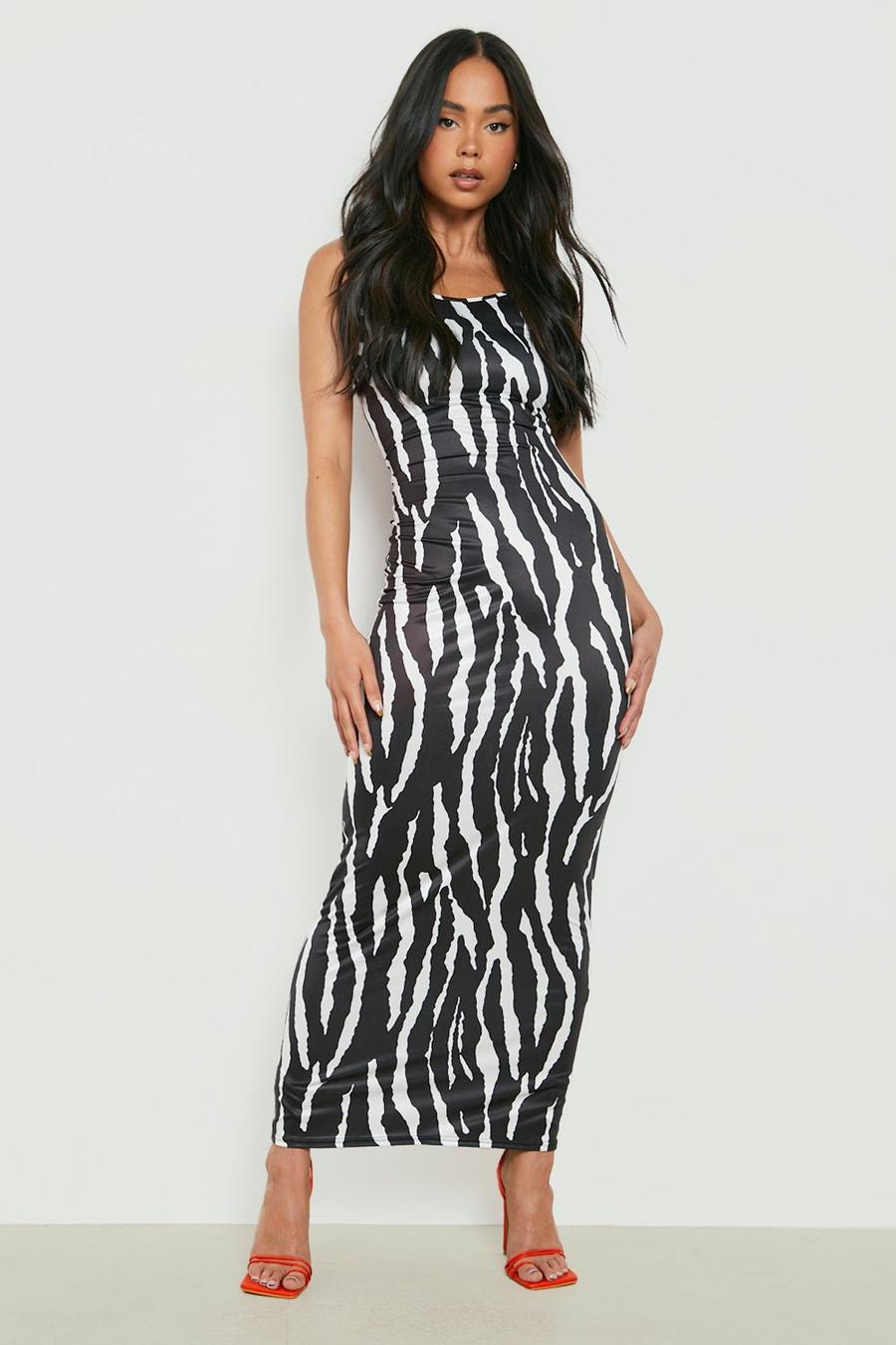 Black Petite Sandy Scoop Zebra Maxi Dress image number 1