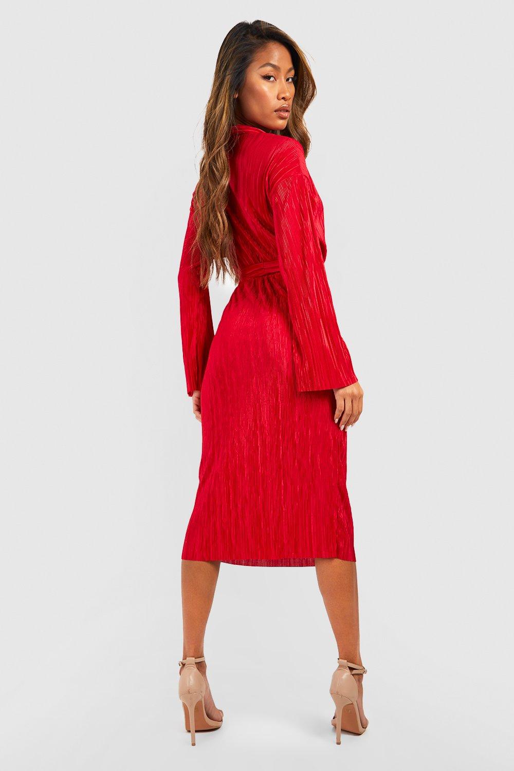 Red hot sale plisse dress