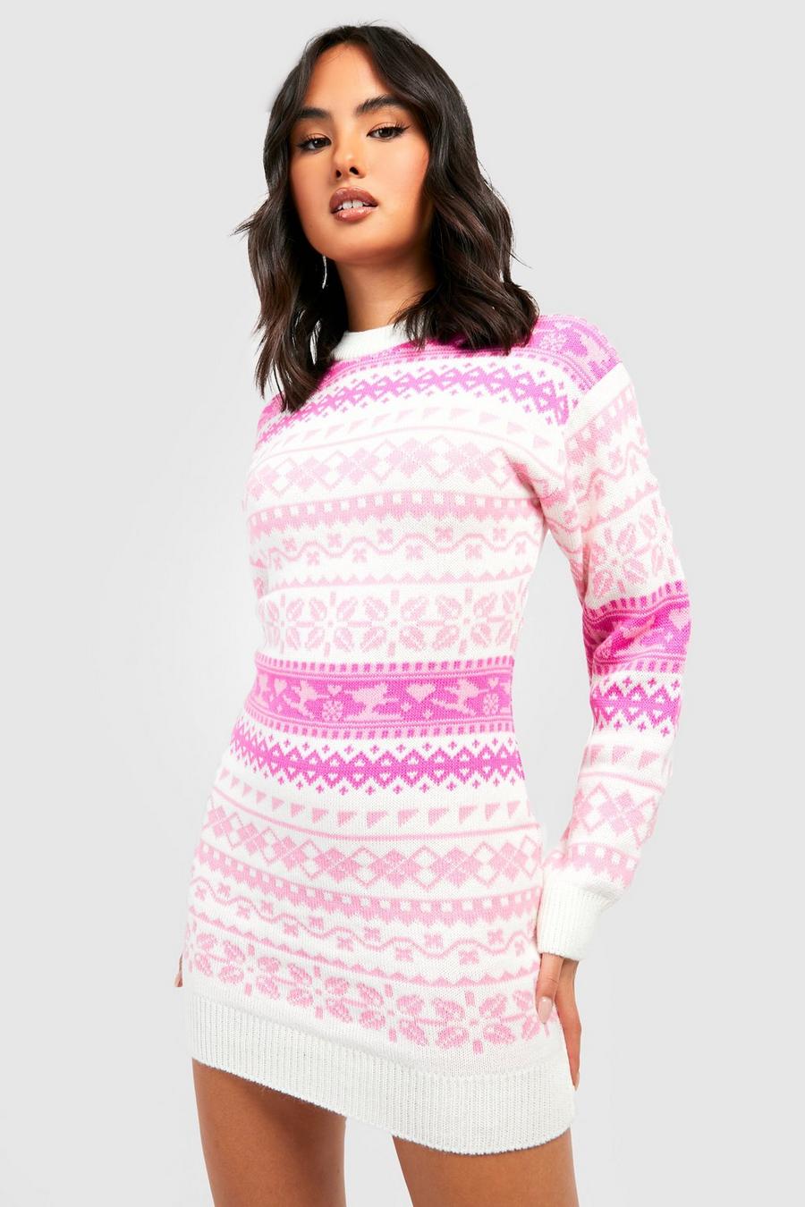 Cream Fairisle Christmas Sweater Dress image number 1