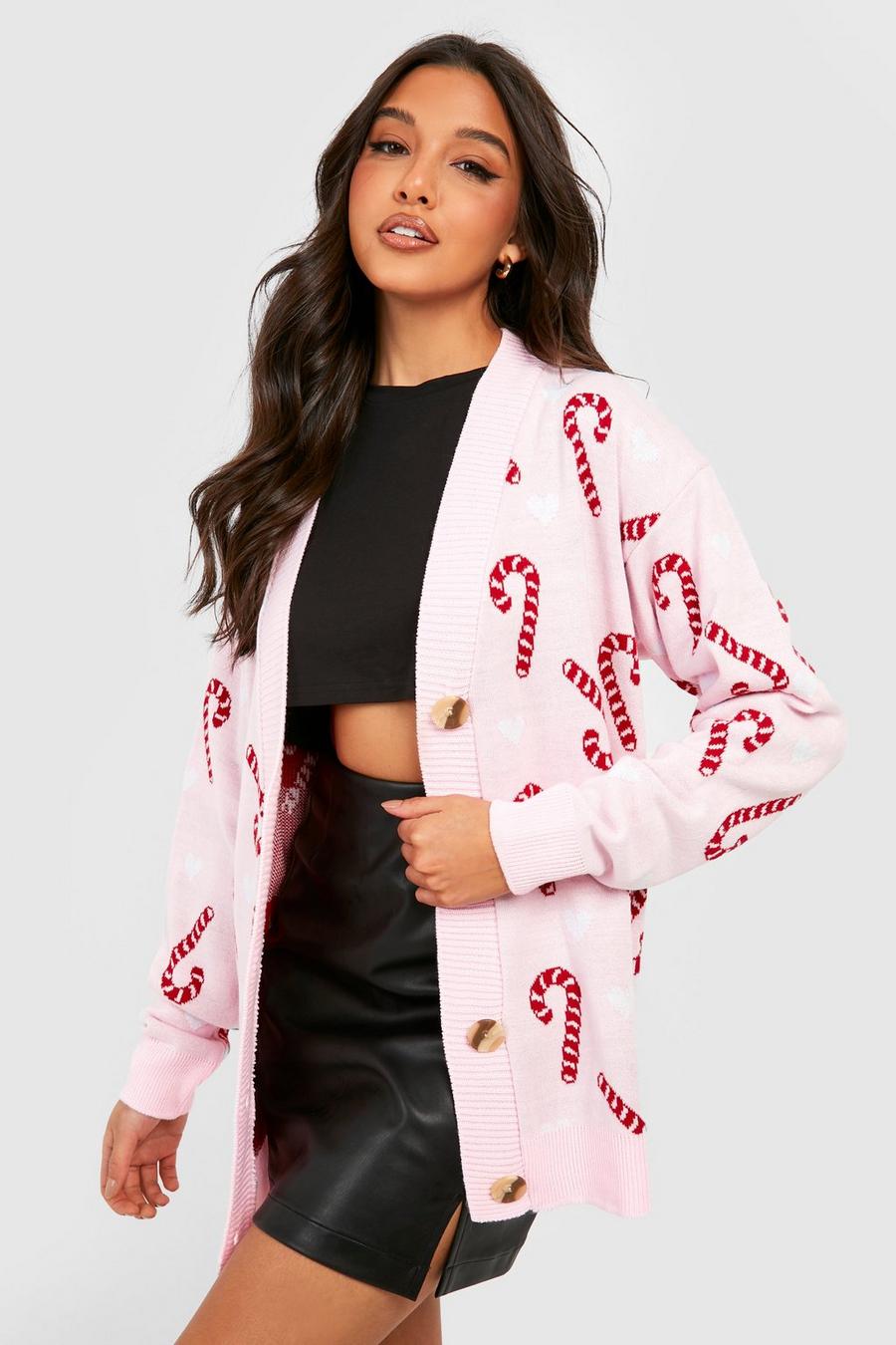 Pink Candy Cane Christmas Cardigan image number 1