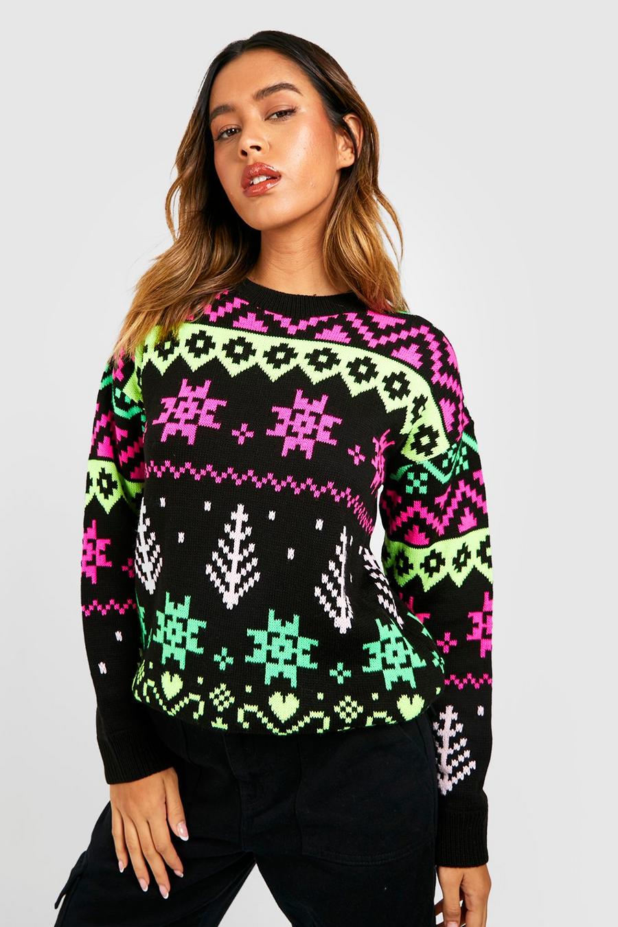 Black Neon Fairisle Christmas Sweater image number 1
