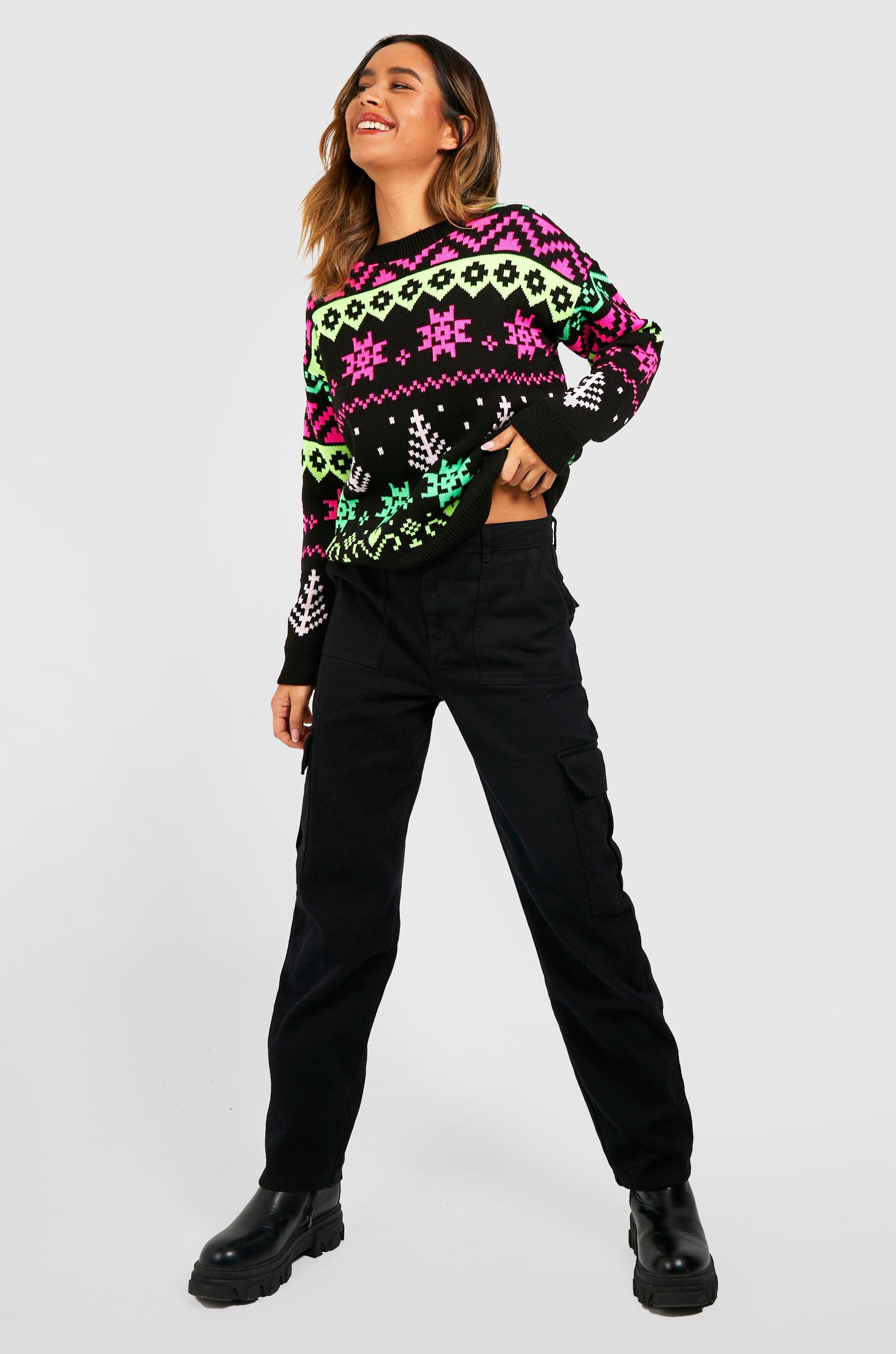 Women s Neon Fairisle Christmas Jumper Boohoo UK