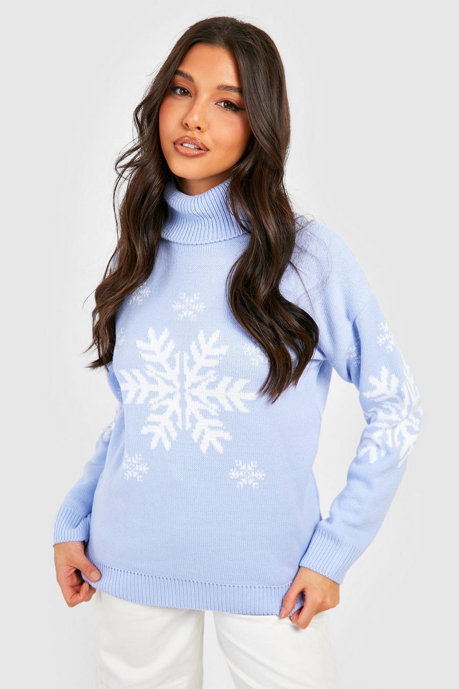 Blue Snowflake Roll Neck Christmas Jumper image number 1