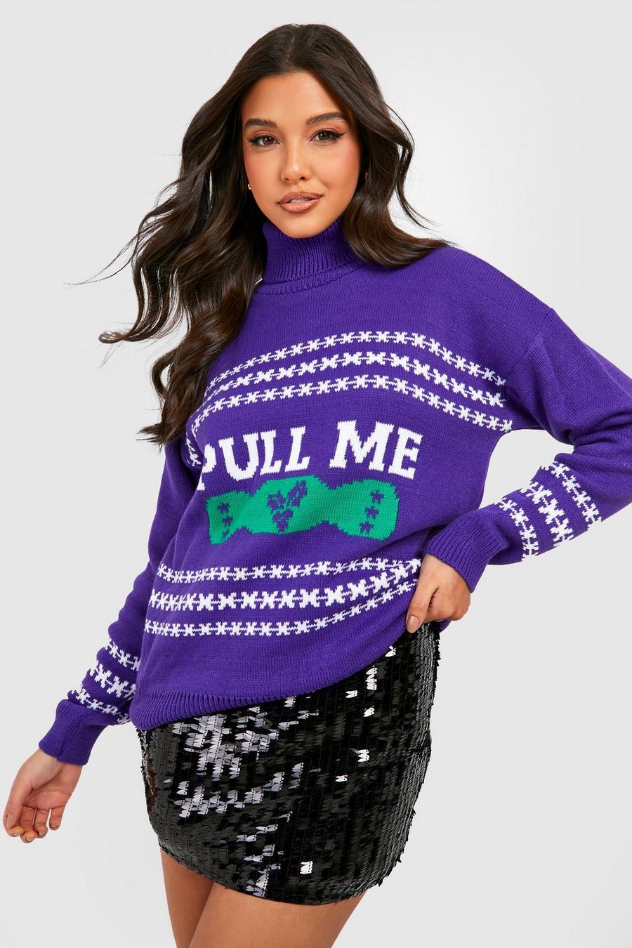 Purple Pull Me Roll Neck Christmas Jumper image number 1
