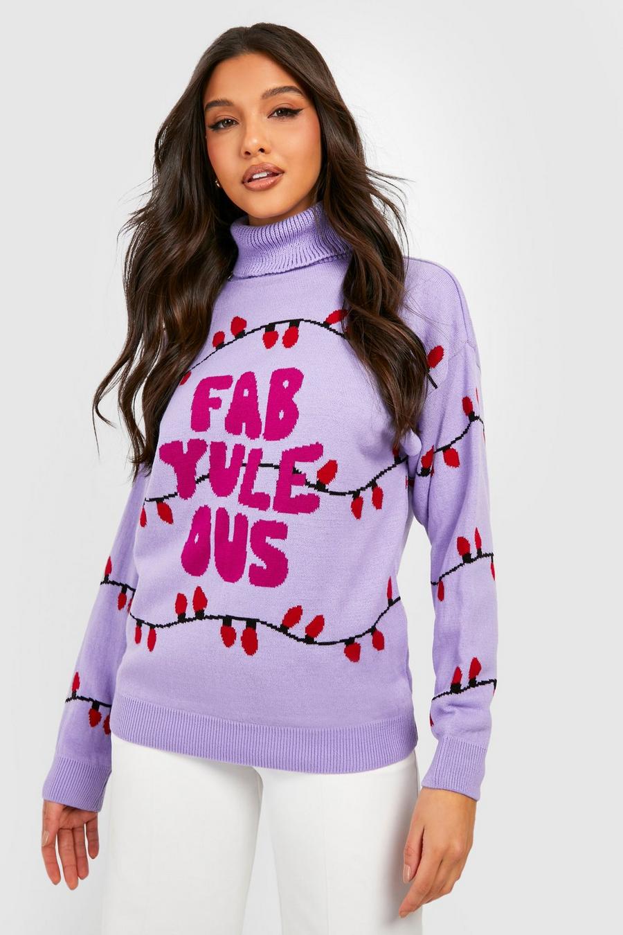 Pull de Noël à col roulé et slogan Fab Yule Us, Lilac violet