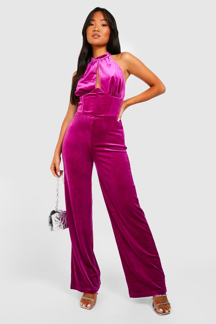 Petite - Combinaison corset en velours, Purple violet