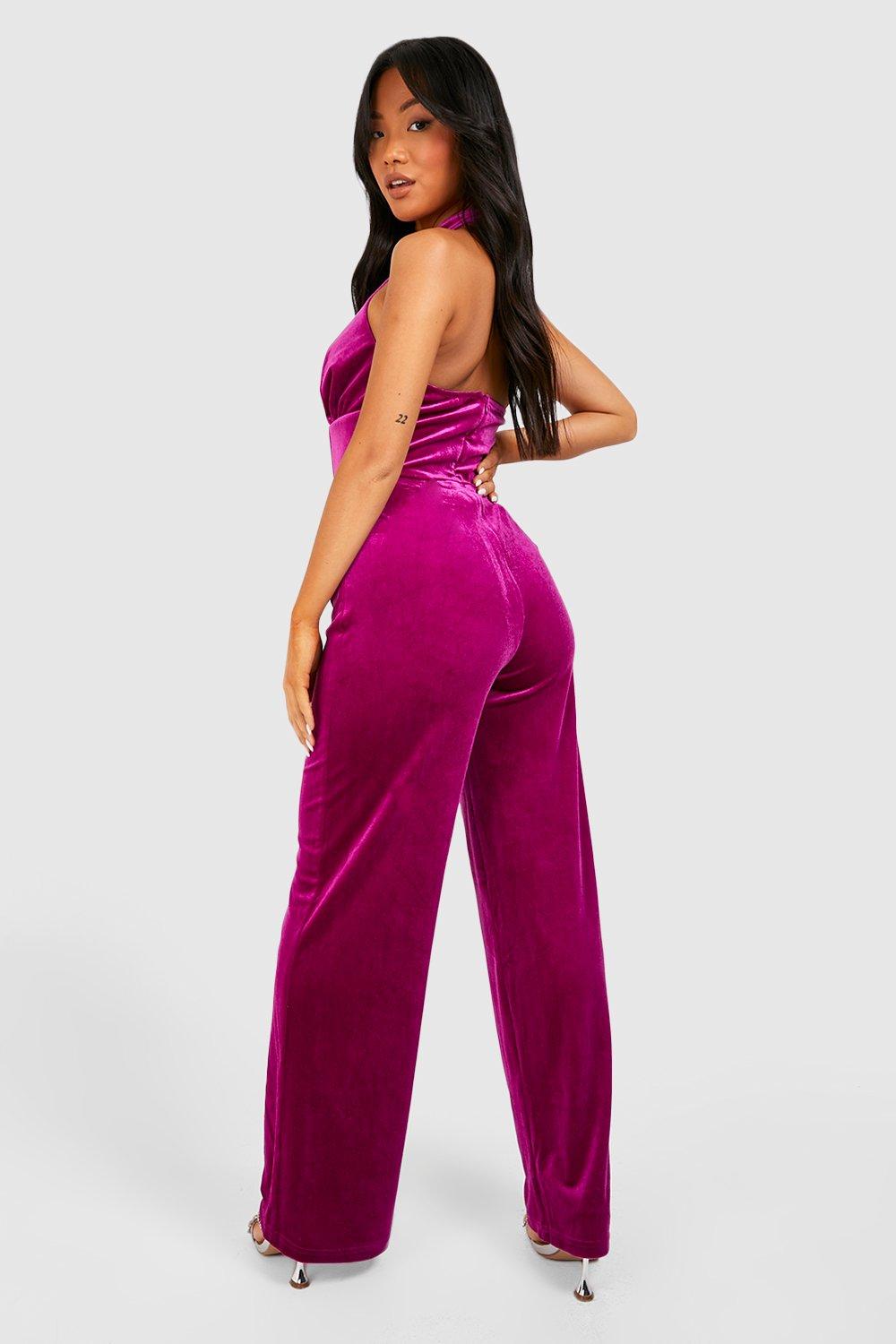 Petite Sequin Shoulder Pad Backless Jumpsuit