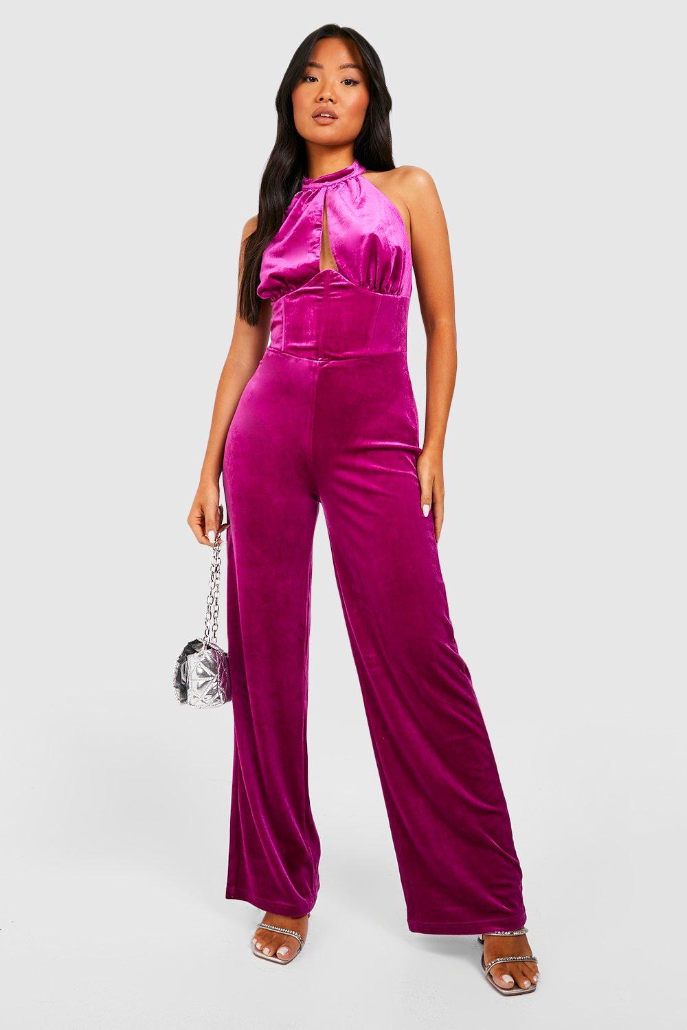 Boohoo velvet jumpsuit on sale