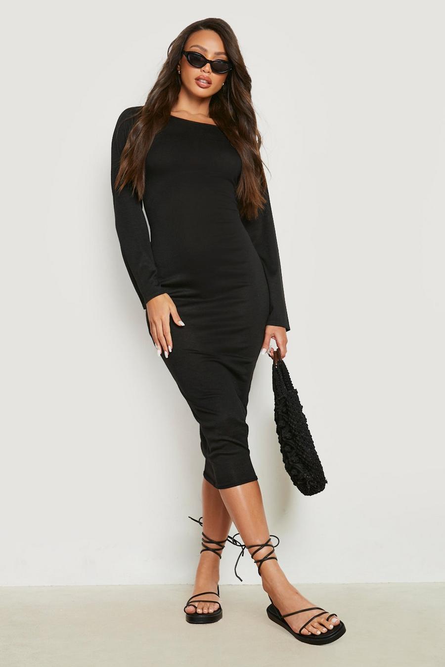 Black Tall Fine Knit Cowl Back Knitted Midi Dress image number 1
