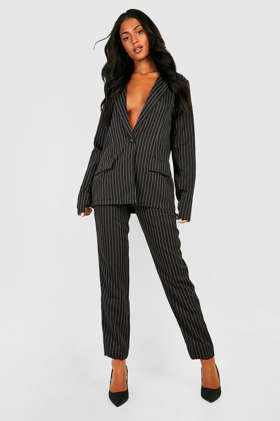 Black Tall Pinstripe Tailored Pants image number 1