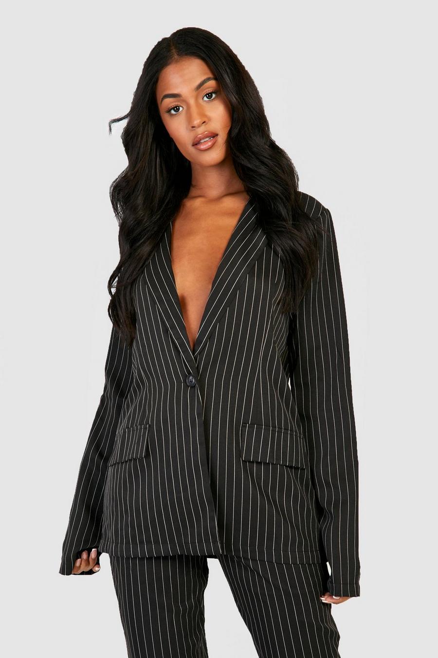 Black Tall Pinstripe Tailored Blazer image number 1