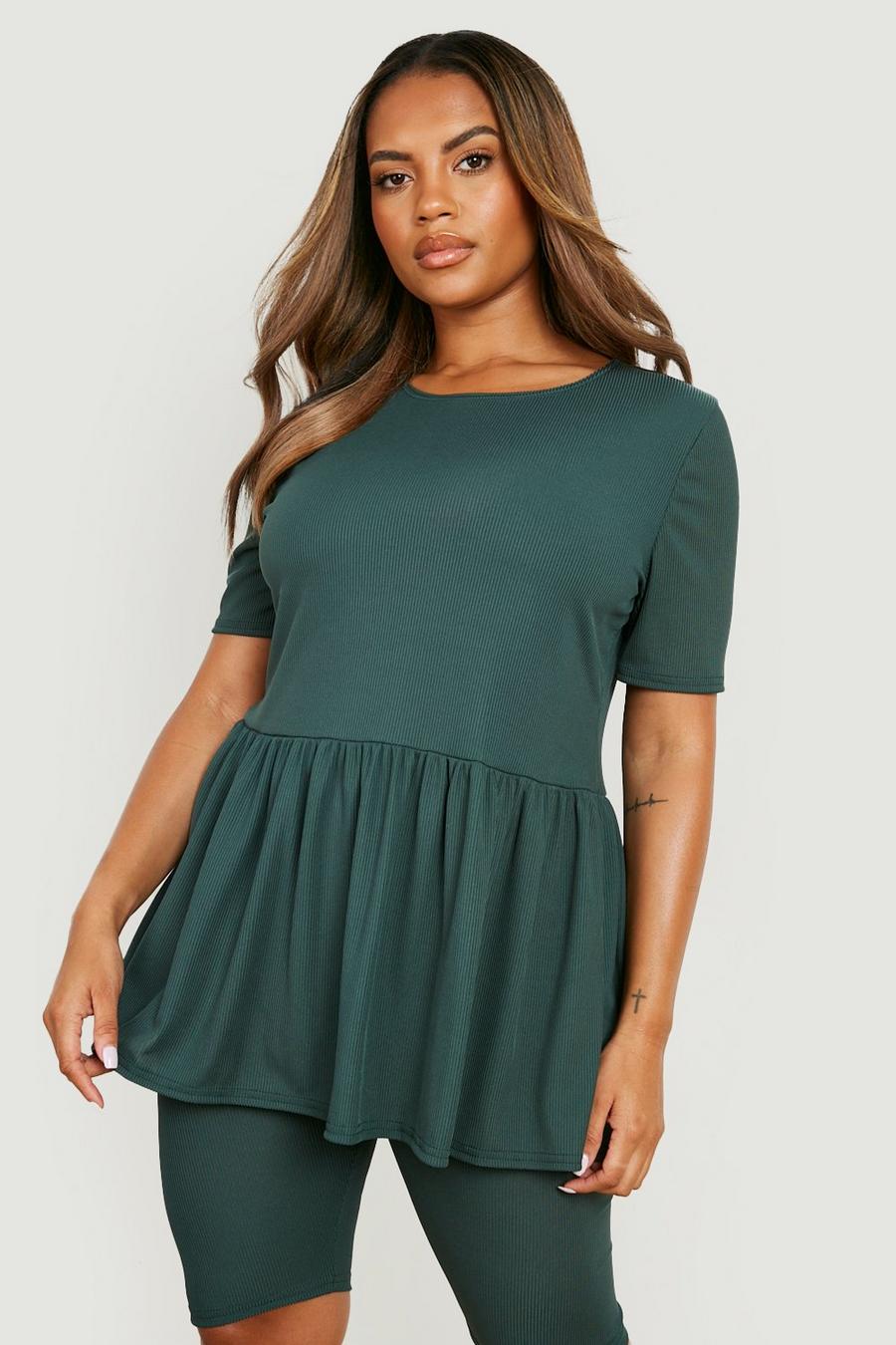 Dark green Plus Smock Top And Biker Shorts Two-Piece image number 1