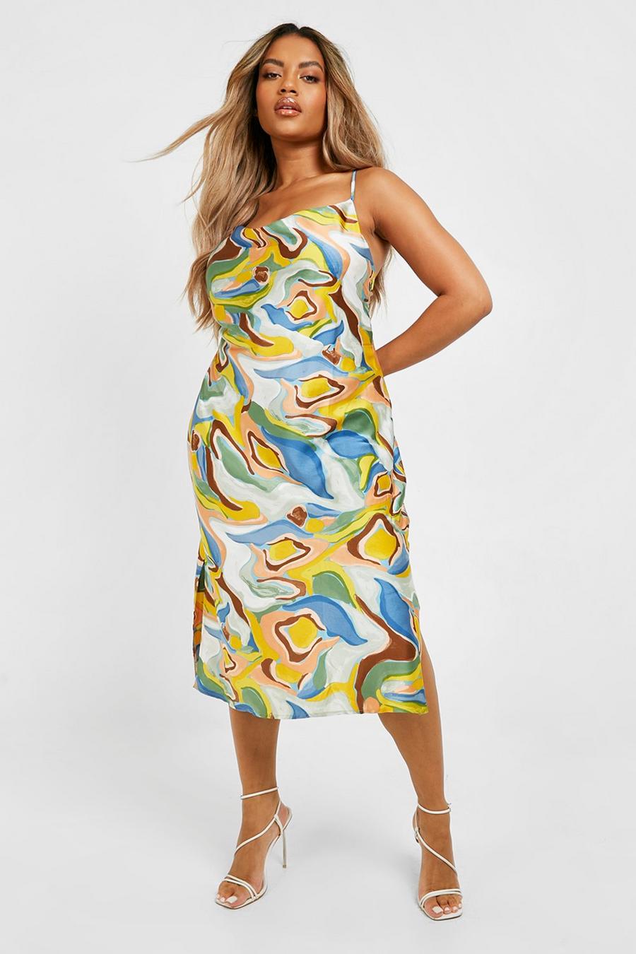 Multi Plus Abstract Print Strappy Midi Slip Dress image number 1