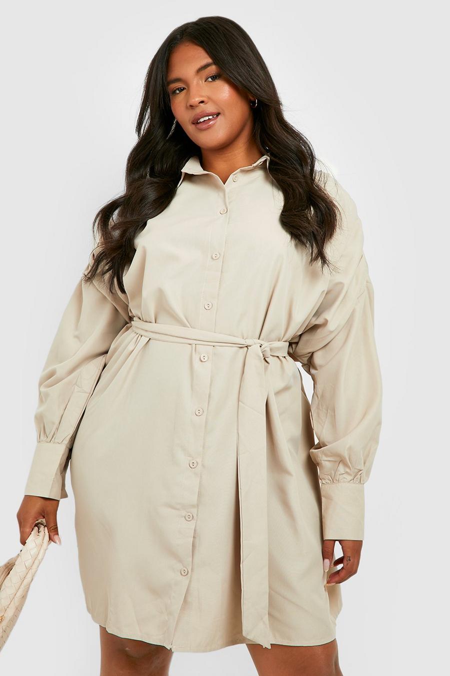 Boohoo Women Clothing Dresses Casual Dresses Womens Plus Oversized Cotton Belted Shirt Dress 12 