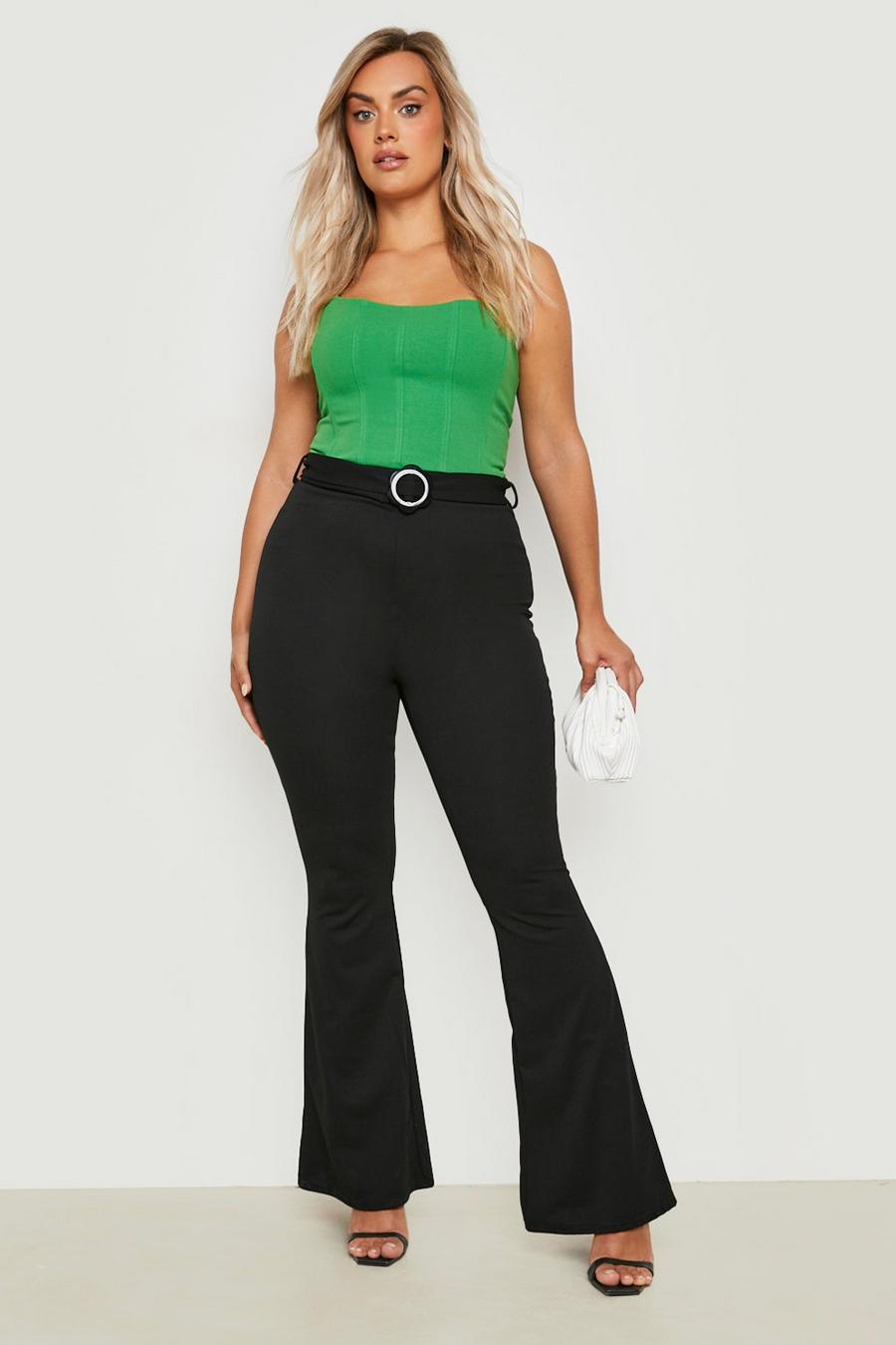 Black Plus Daisy Buckle Belted Flare Trouser image number 1