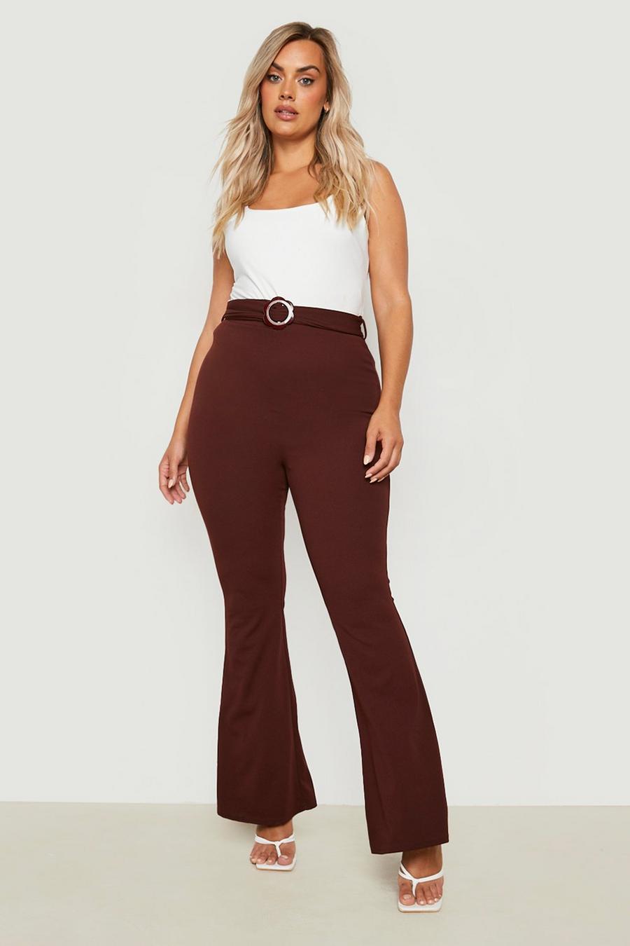 Chocolate Plus Daisy Buckle Belted Flare Pants image number 1
