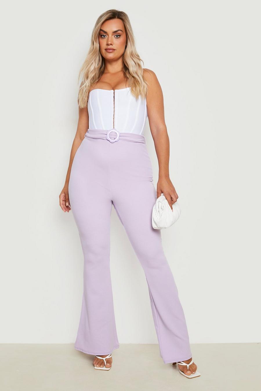 Lilac viola Plus Daisy Buckle Belted Flare Trouser