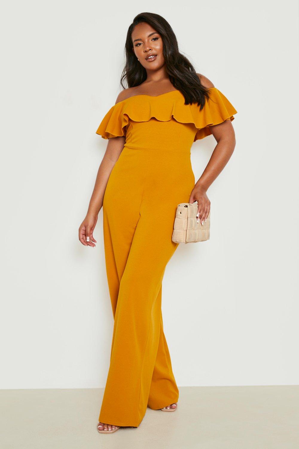 Yellow off the shoulder hot sale jumpsuit