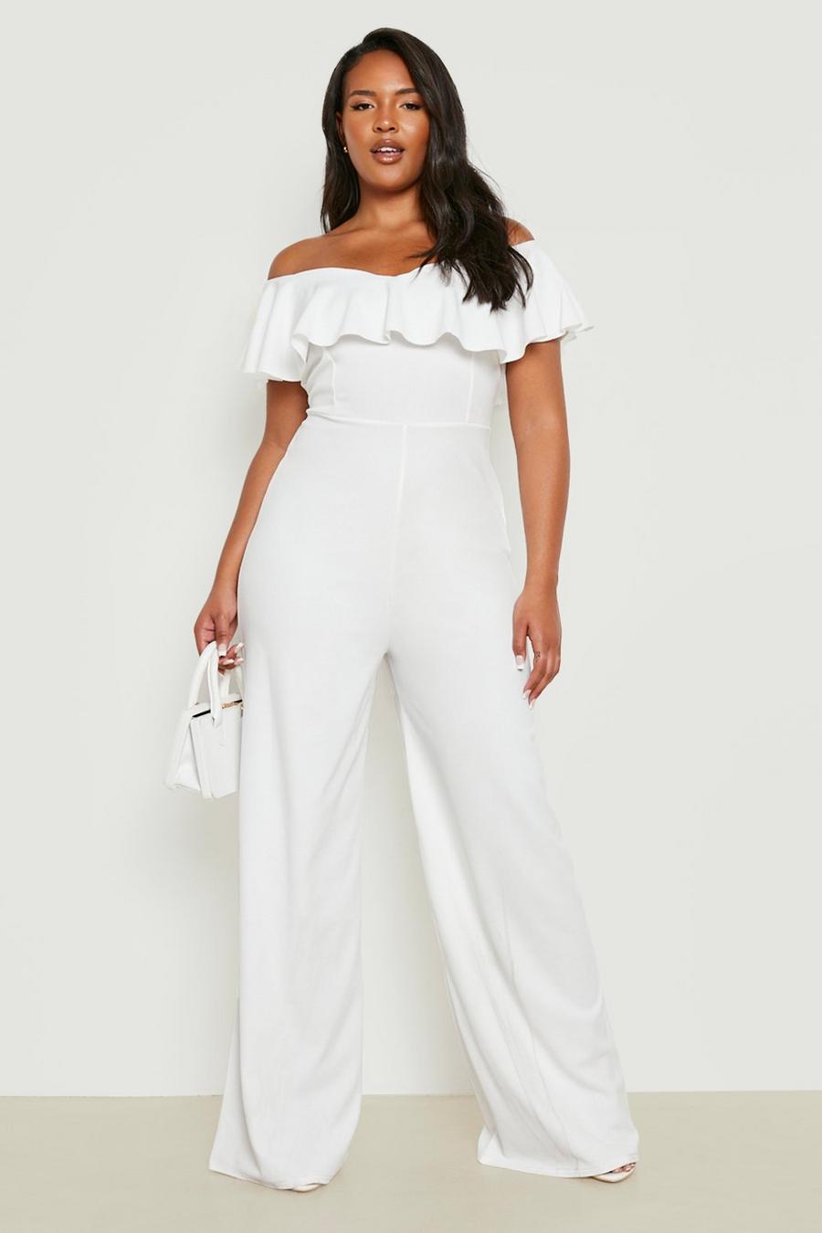 White Plus Sweetheart Ruffle Wide Leg Jumpsuit image number 1