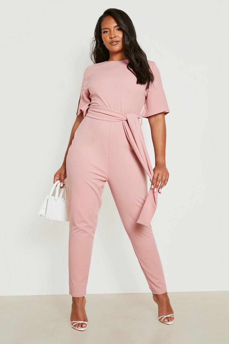 Blush Plus Cape Sleeve Belted Tailored Jumpsuit image number 1