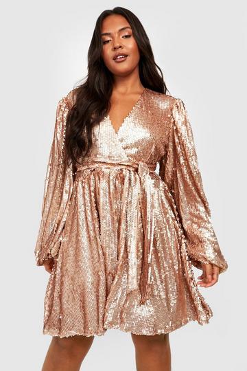 Gold Metallic Plus Sequin Extreme Blouson Skater Dress