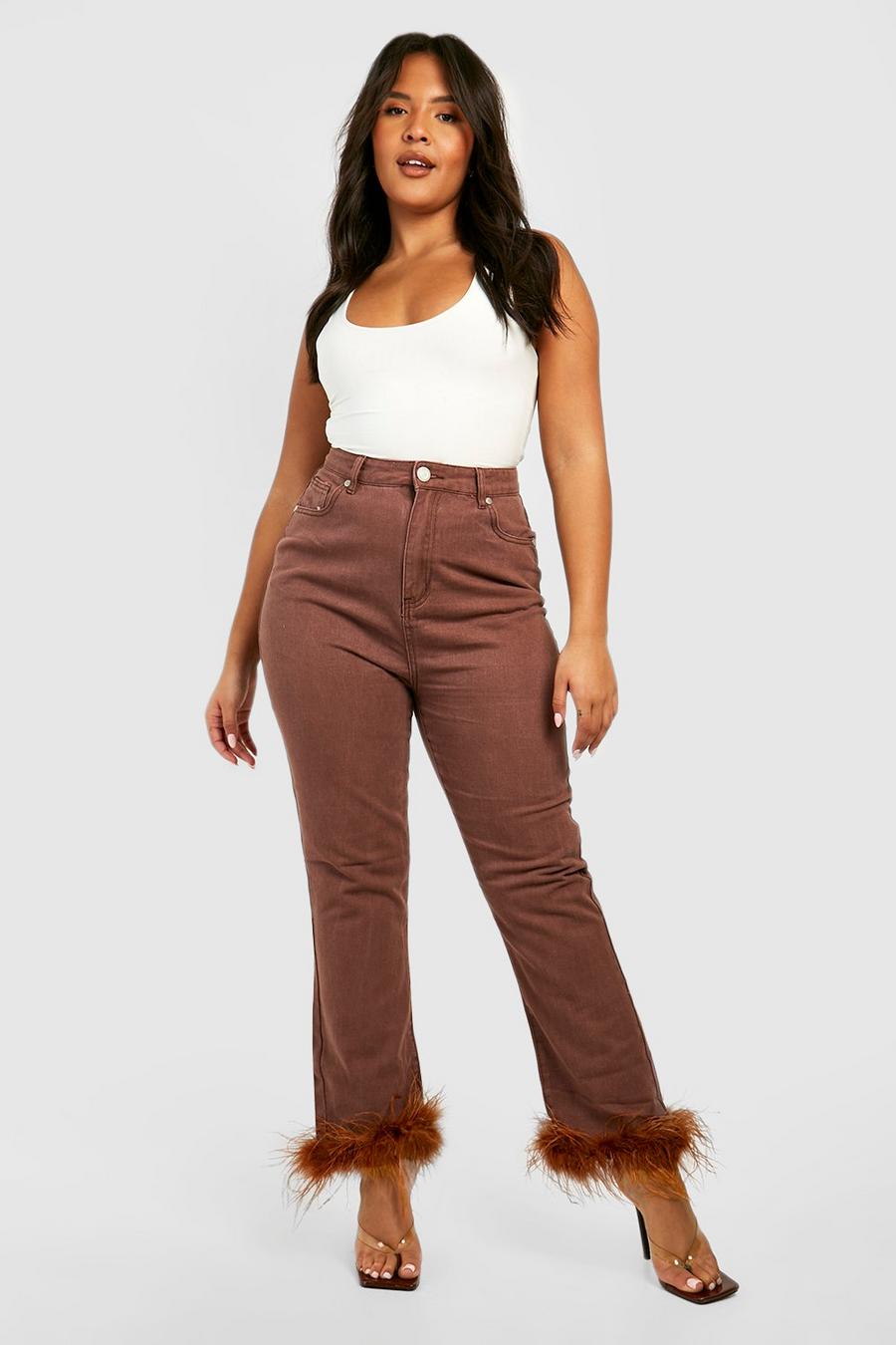 Chocolate Plus Feather High Waist Straight Leg Jeans image number 1