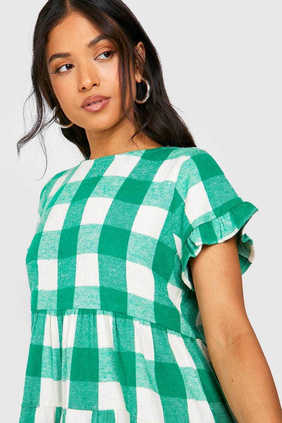 Green Petite Flannel Smock Dress image number 1