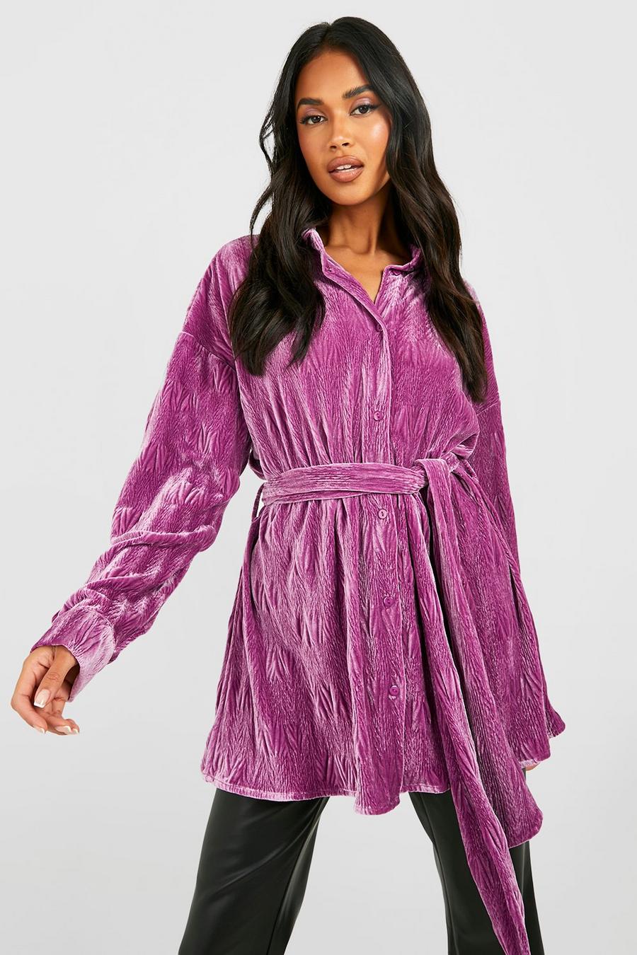 Camisa oversize de terciopelo texturizada, Lilac