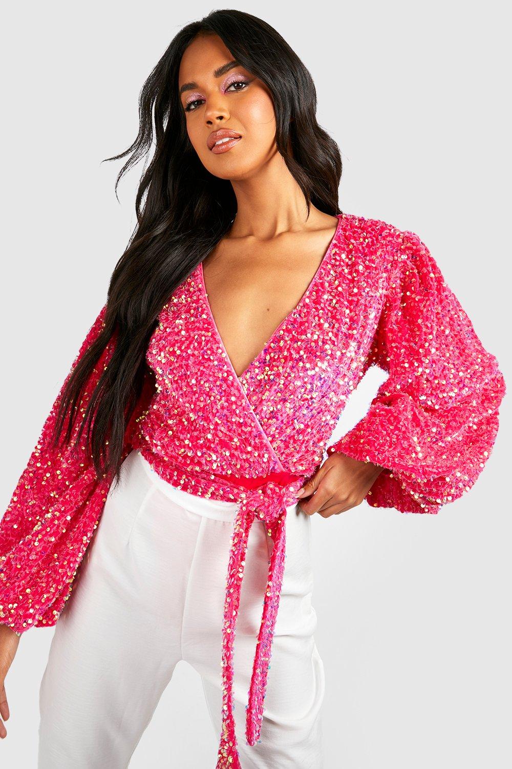 pink sequin shirt boohoo