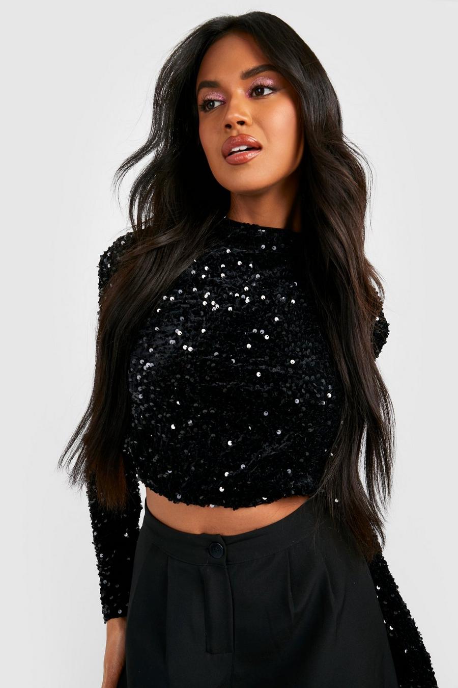 Tall White Strappy Sequin Cami Crop Top