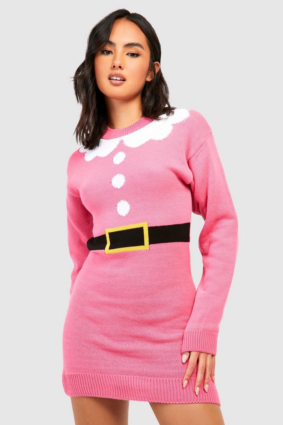 Robe pull de Noël à slogan Mrs Elf, Hot pink image number 1