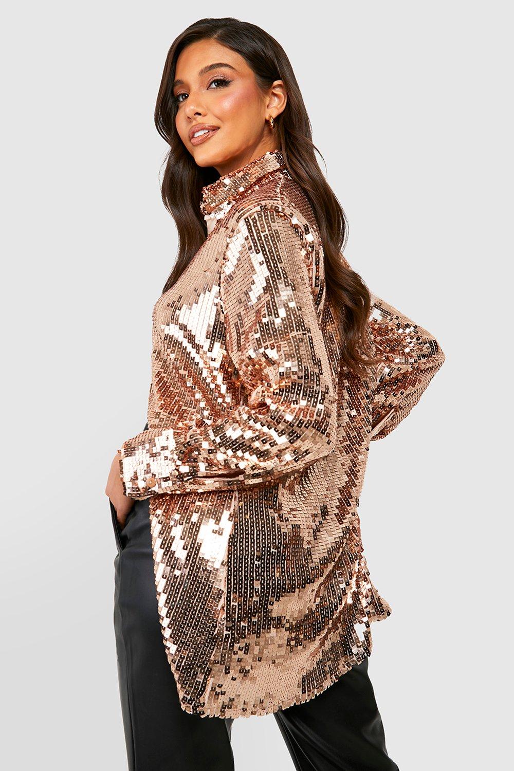 pink sequin shirt boohoo