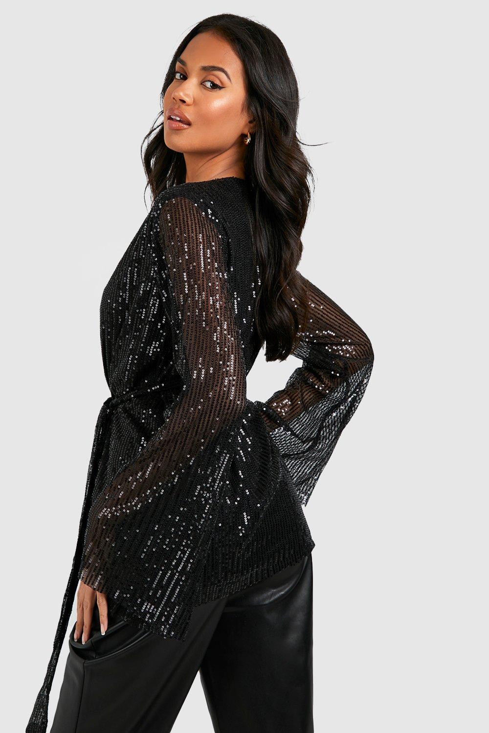 Sequin Zari Work Full Sleeve Blouse In Black, Glitz All Over