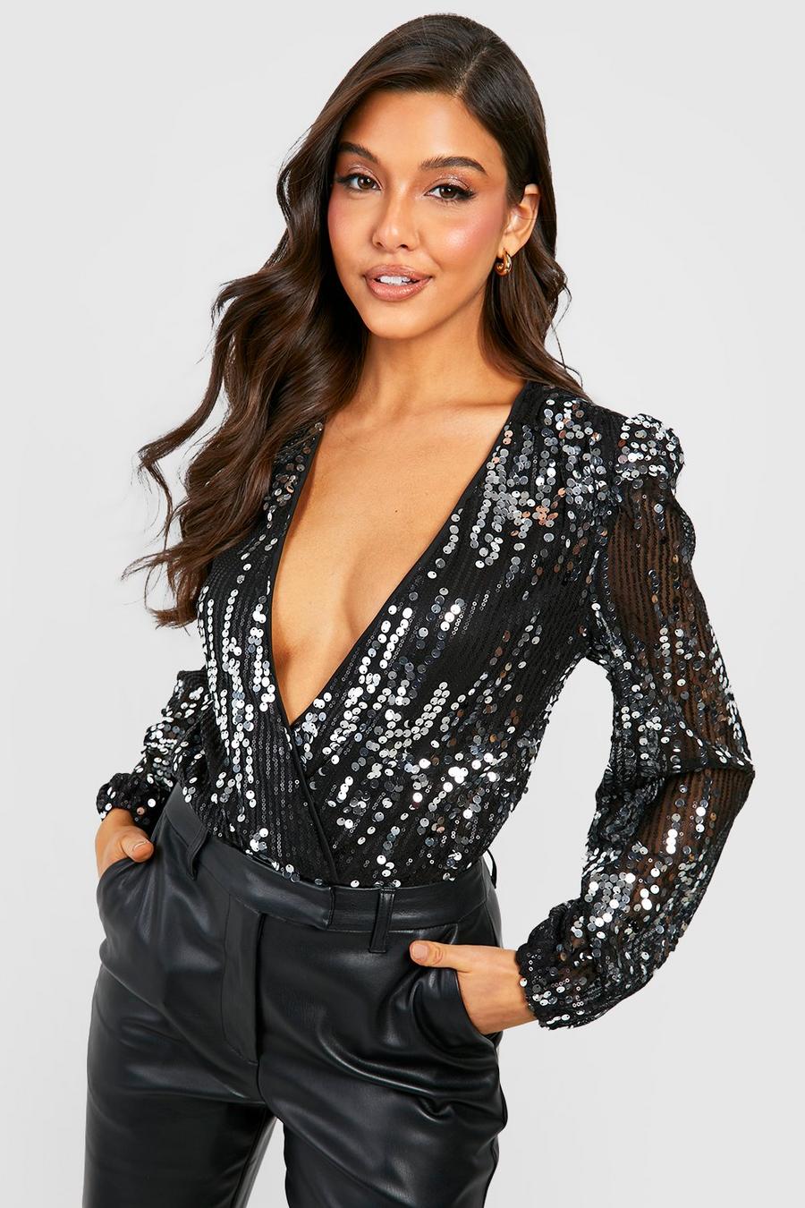 FAIABLE Sequin Bodysuit for Women Sparkly Tank Top Bodysuit Wrap V Backless  Sexy Shimmer Tops : : Clothing, Shoes & Accessories