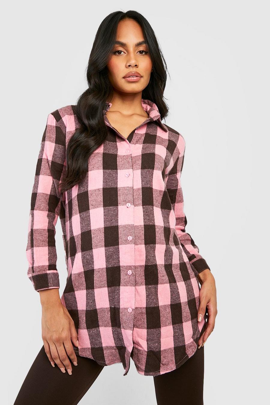 Pink Maternity Oversized Checked Shirt image number 1