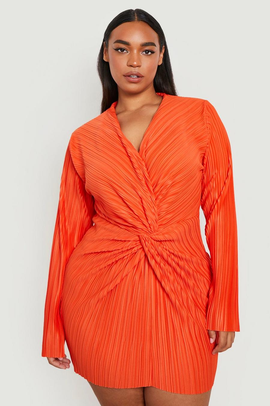 Orange שמלת חולצה פליסה עם פיתול, מידות גדולות