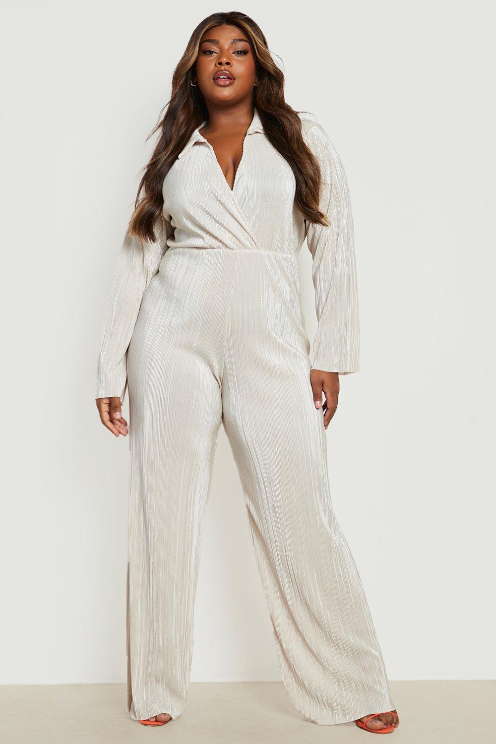 Plus Plisse Shirt Jumpsuit boohoo USA