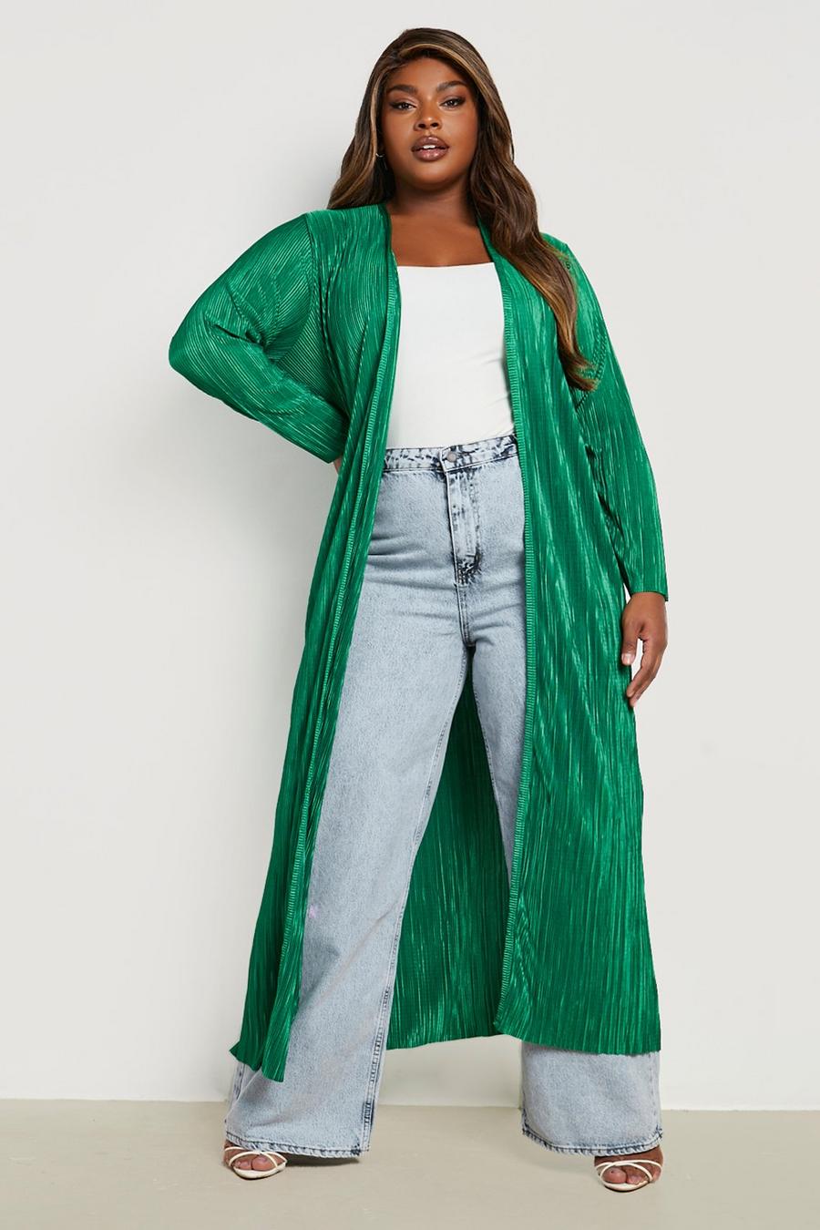 Plus Plisse Maxi Kimono, Green image number 1