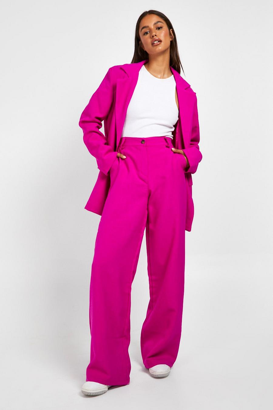 Pantalon de tailleur large texturé en tissu premium, Hot pink image number 1