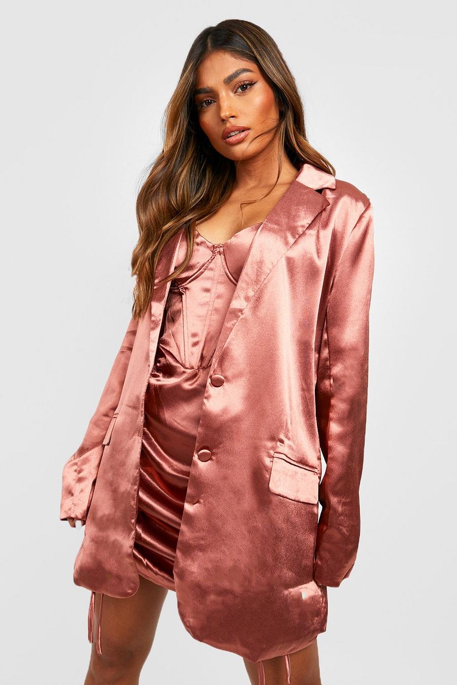 Spice Satin Relaxed Fit Longline Tailored Blazer image number 1