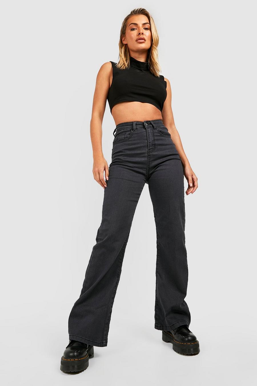 Grey Washed High Waisted Flared Jeans image number 1