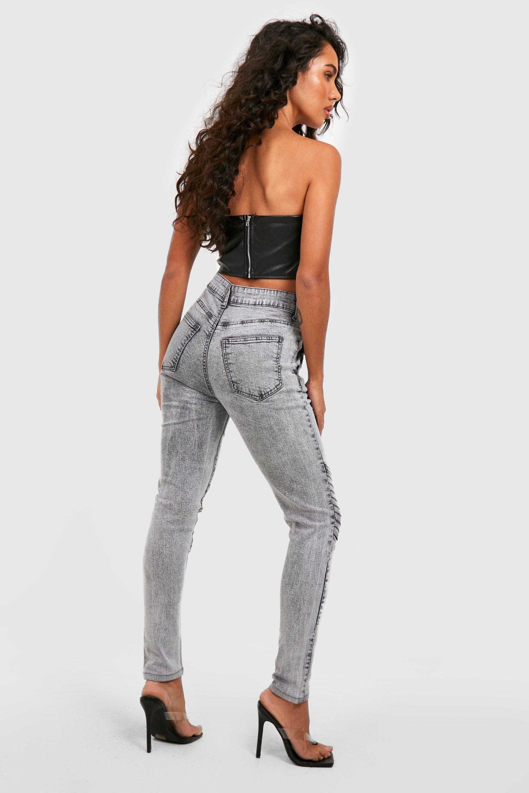 Buy Boohoo High Waisted Acid Wash Jeggings In Blue