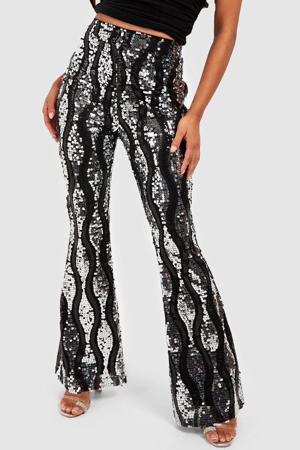 Women's Petite Sequin Two Tone Flare Trousers