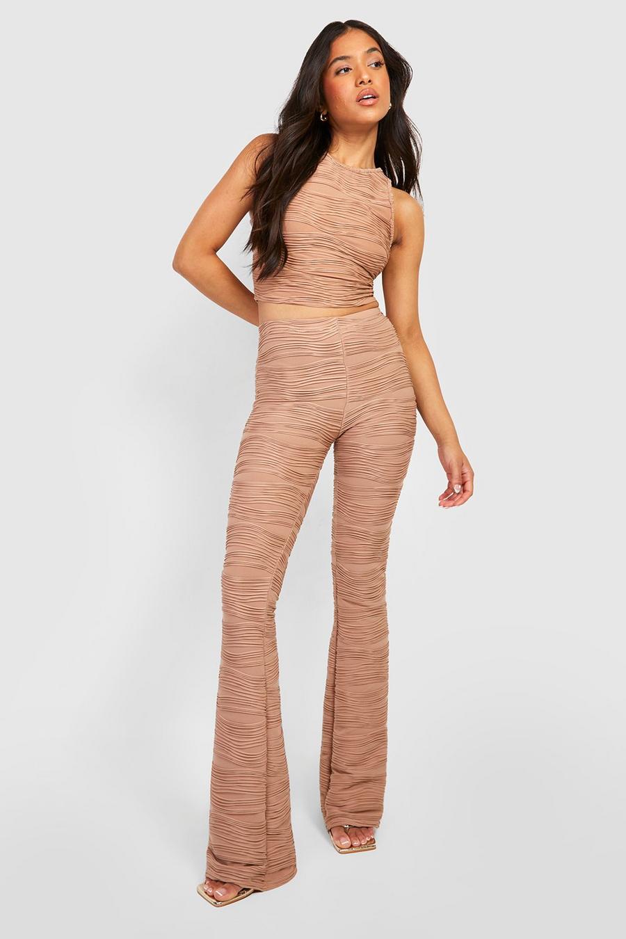 Camel Petite Rib Textured Flare Trousers  image number 1